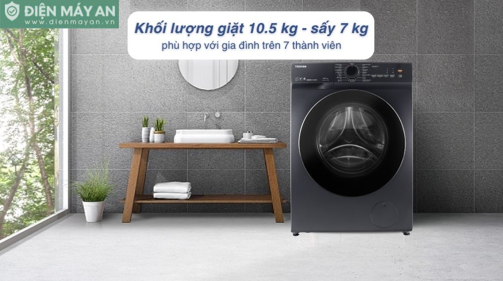 Máy Giặt Sấy Toshiba Inverter Giặt 10.5 Kg - Sấy 7 Kg TWD-T21BU115UWV(MG)